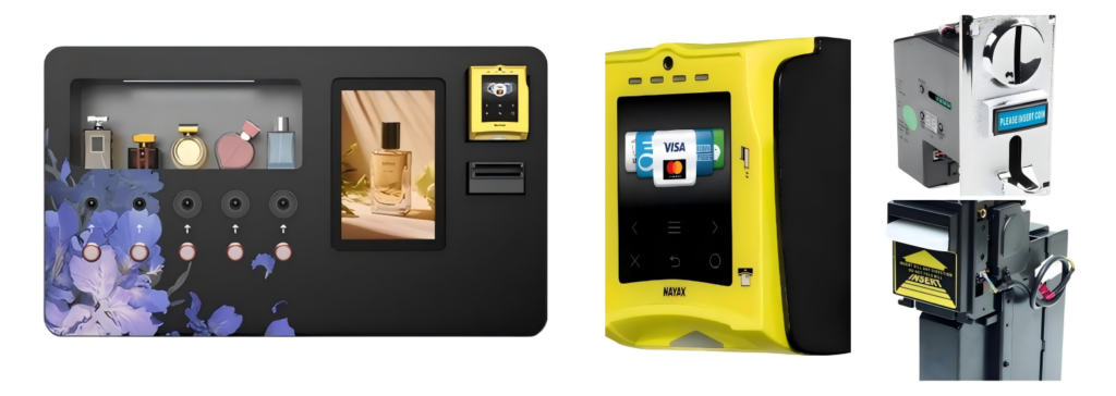 perfume vending machine with touchscreen and payment options