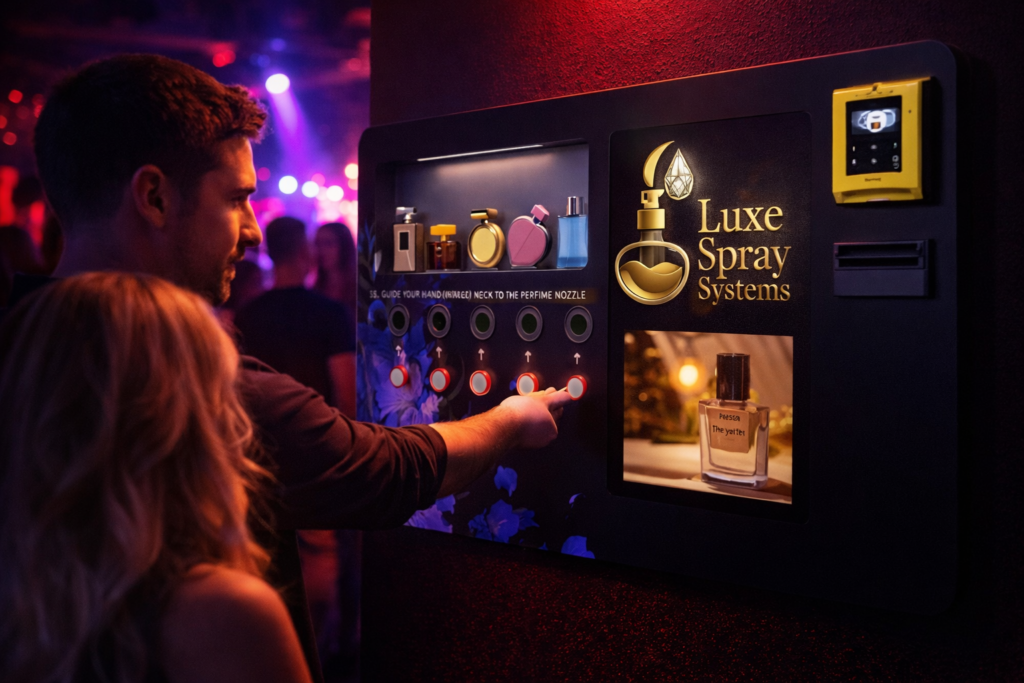perfume vending machine in nightlife venue environment