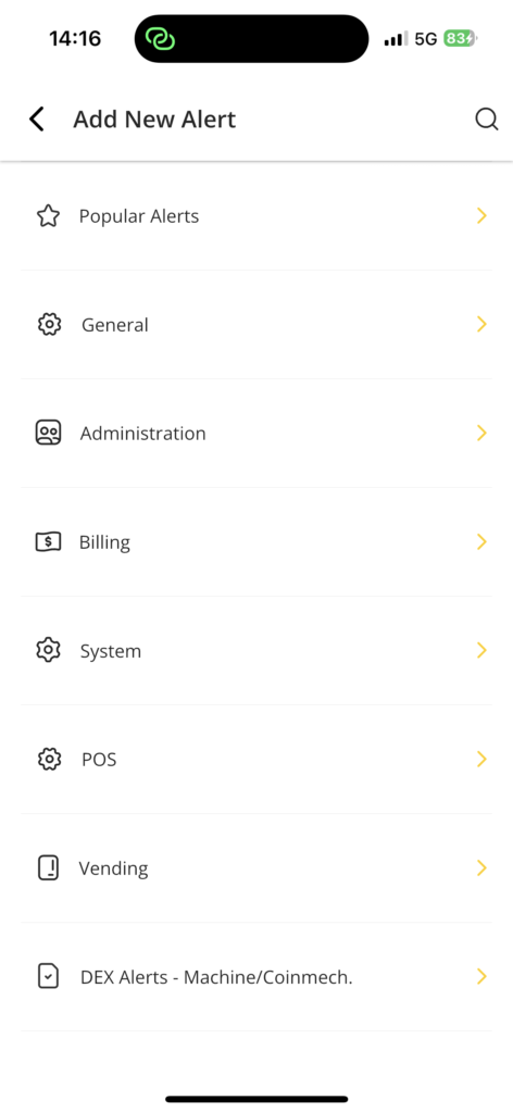 Low inventory alert settings in Nayax