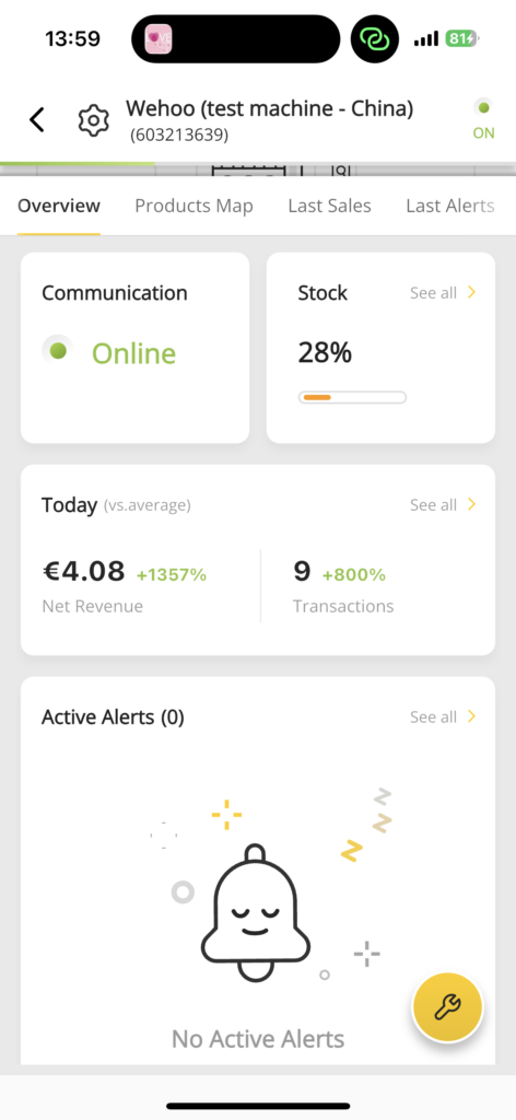 Sales report dashboard inside Nayax backend